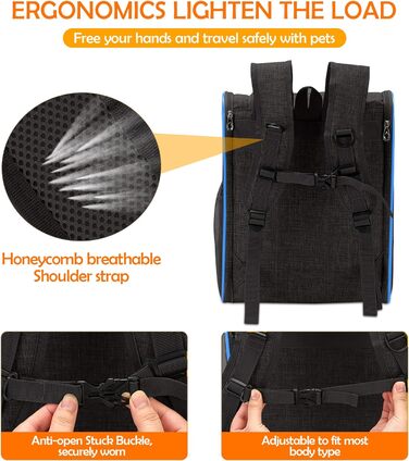 Рюкзак для тварин Allsopets: складаний рюкзак для котів та собак, дихаючий, знімний килимок. Ідеально для подорожей, прогулянок та хатніх потреб. (Чорний, Синій)