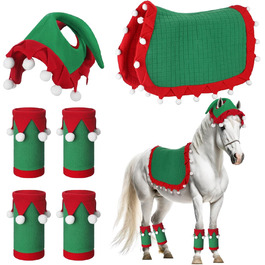 Набір з 6 шт. накладок на ноги для коня з штучним хутром, святкові, червоно-зелені, для декору та костюмів