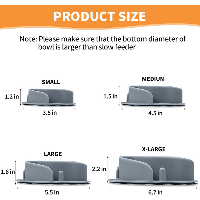 Миска для собак з м'якого силікону для повільного годування, сіра, L, для малих, середніх та великих собак