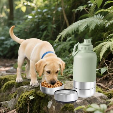 Турбопенал для собак на 950 мл – ізольована сталева фляга для води та миска для їжі, портативна фляга для собак без BPA, для подорожей, прогулянок та активного відпочинку (зелений колір, L)