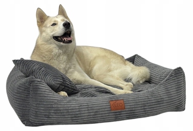 Лежанка для собак Leo4dog з вельвету, знімний чохол для прання, темно-сіра, розмір M (80x60 см)