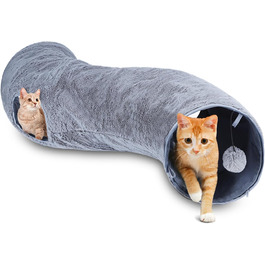 Туннель для котів Nobleza, 3-ходовий, розкладний, з іграшкою-м'ячиком, сірий (D25*L108cm)