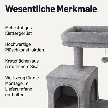 Комплекс для котів Amazon Basics з кігтеточками, будиночком, сертифікат FSC, сірий, 79/153 см