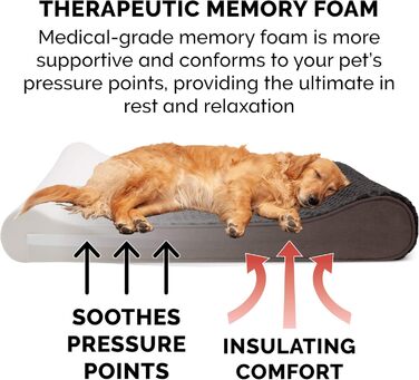 Ліжко для собак Furhaven з Memory Foam, велике/середнє, знімний, пральний чохол, до 17,2 кг, штучне хутро та замша, шоколадно-коричневе, 91x61x14 см