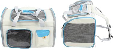 Транслювач для тварин XOYIXOYI, дихаючий рюкзак-переноска для котів та собак, велика місткість, легкий у догляді, для прогулянок на вулиці (білий та блакитний)