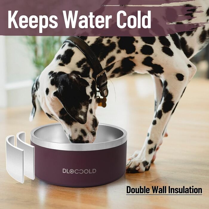 DLOCCOLD Подвійний ізольований миска для корму та води з нержавіючої сталі 1,8 л, нековзна, з гумовим дном для середніх і великих собак та котів
