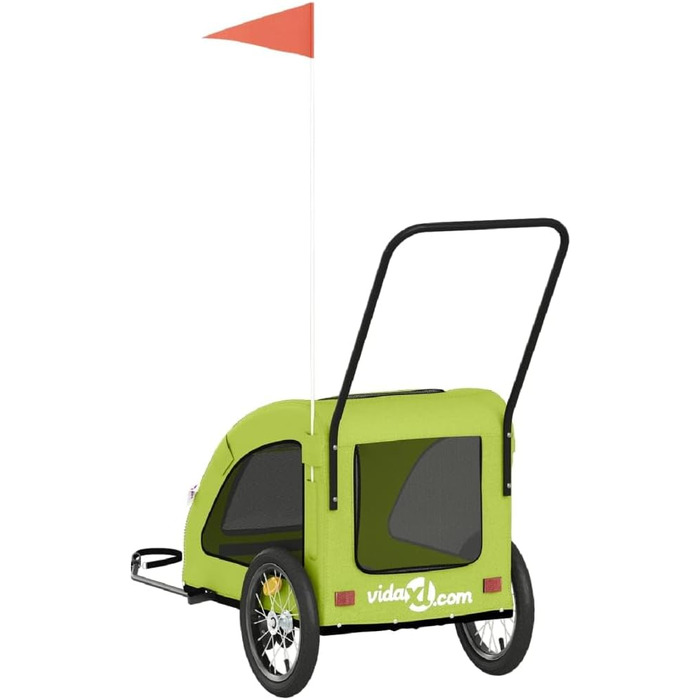 Фургон для собак Fasba: велосипедний причіп для тварин з відбивачами, прапором, зелений, 63,5 x 124,5 x 66 см