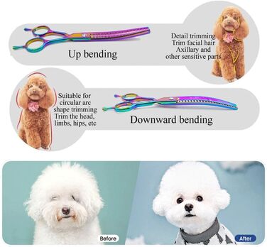 Професійна витончена ножиця для грумінгу собак 7 дюймів, з японської сталі 440C, фіолетового кольору. Зменшує товщину шерсті на 30-60%.