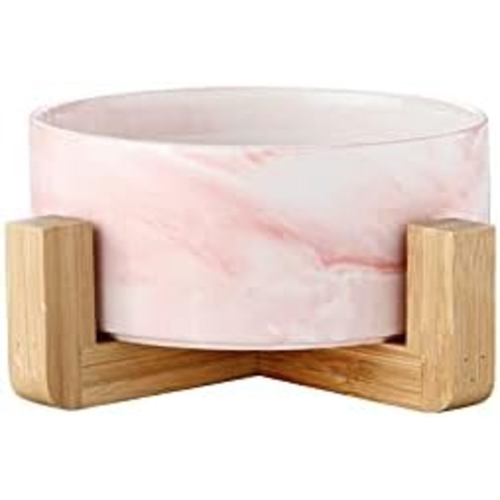 Миски для собак SP SEMPRE з кераміки з бамбуковими підставками, рожевий мармур (15,5 см)