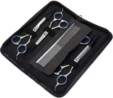 Набір професійних інструментів для грумінгу собак EVTSCAN: ножиці, триммер, ножиці з гребенем (6 шт)