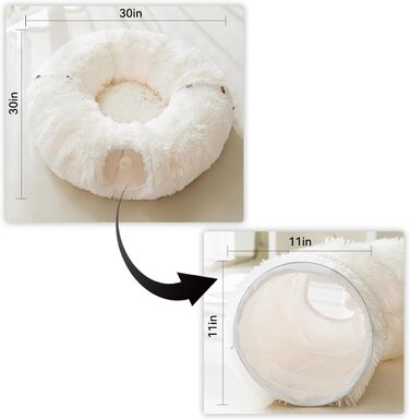 Тунель-лежанка для котів HIPIPET з плюшу, білий/«Оксамитовий сад» - іграшка для дому