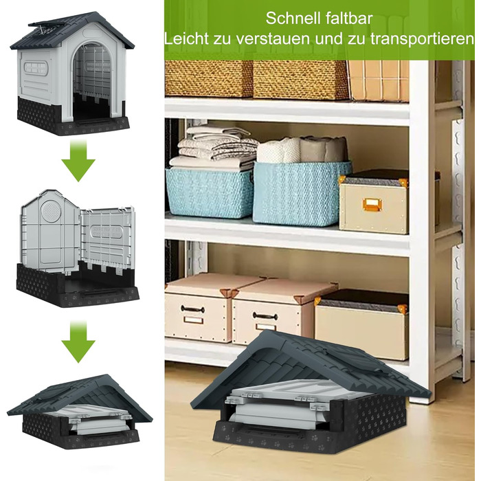 Будка для собак Aufun, пластикова, сіра, 65x56.5x67 см, M, для вулиці та дому, водонепроникна, ізольована