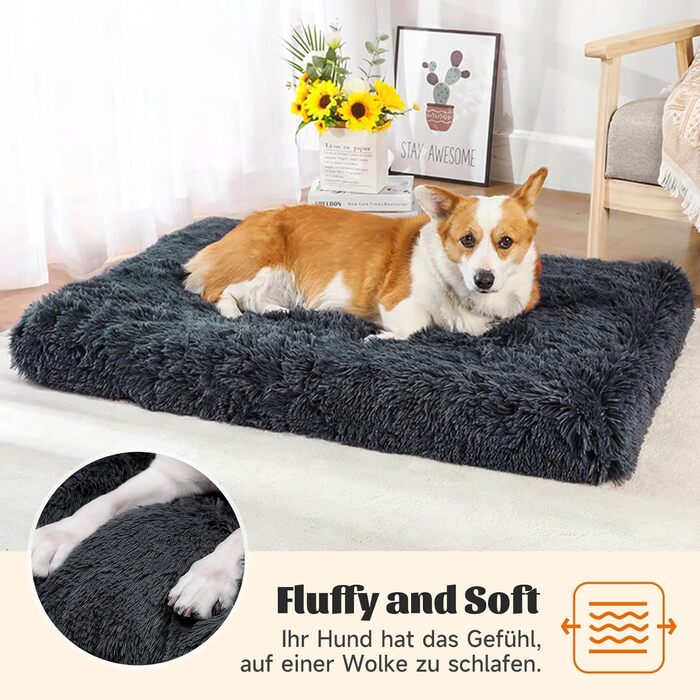 М'яке ліжко для собак, кімнатне, миється, плюшеве, 75x50x8 см, темно-сіре