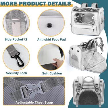 Розширюваний рюкзак для котів та маленьких собак Onebarleycorn, рюкзак-переноска для котів, сірий, до 8 кг
