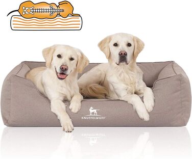 Ортопедичне водонепроникне собаче ліжко Knuffelwuff Leon з велюру, ручної роботи, XXL, 120 x 85 см, бежево-сіре, знімний чохол, для великих, середніх та маленьких собак