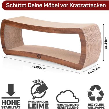 Кігтечка для котів з гофрокартону XXL 86 x 27 x 11,5 см, деревоподібний дизайн (Walnuss Optik, Galaxy)