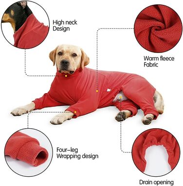 Теплий зимовий піжамний костюм для собак, м'який пуловер/жакет для середніх та великих собак, одяг для домашніх тварин (S, червоний)