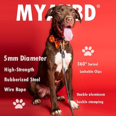 MYAXBD Повідок для собак 15 м, міцний трос для великих собак, довгий прогулянковий повідок для двору, кемпінгу, сірий, розмір L