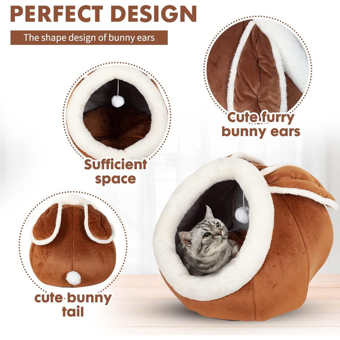 Квіткове ліжко для котів у приміщенні, будиночок для котів, меблі для тварин, ліжко для кошенят, намет, печера, м'яке ліжко для собак середніх порід з знімним, пральним, м'яким подушечком, Рожевий (Коричневий)