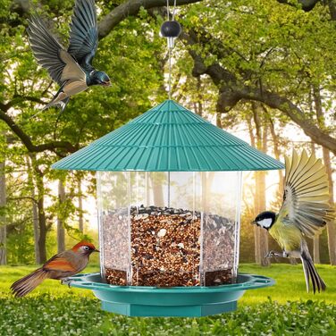 Будинок для пташиного корму Jieayhiu, підвісний, вологостійкий, з запобіжником від падіння, зелений