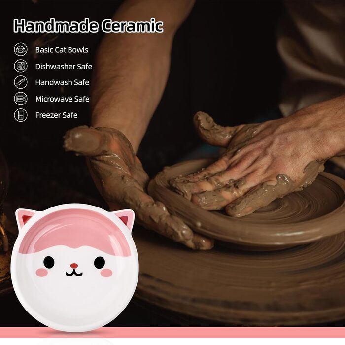 Набір мисок для котячого корму та води з кераміки, 3 шт. - здоровий вибір для сухого та вологого корму. Широкі, плоскі миски для котів, що зменшують дискомфорт від вусів, з неслизьким дном.