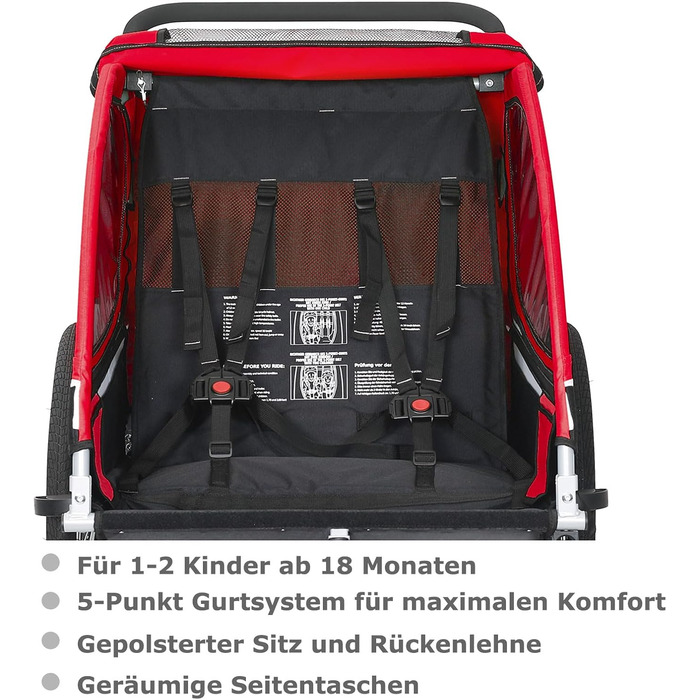 Дитячий причіп Tiggo VS 2-в-1: причіп для велосипеда та коляска-візок, червоний