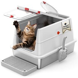 Лоток для котів BEST JAJA XXL з кришкою, нержавіюча сталь, 61.9 × 41.9 × 37 см, сірий