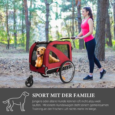 XL велосипедно-біговий перевізник для собак 2-в-1 з гальмом та світловідбивачами, 600D Oxford, до 40 кг (Червоний)