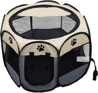 Переносний розкладний вольєр для тварин Coolty, 8-панельний, для собак, котів, кроликів та дрібних тварин, 91 x 91 x 58 см (Бежевий + Сірий)