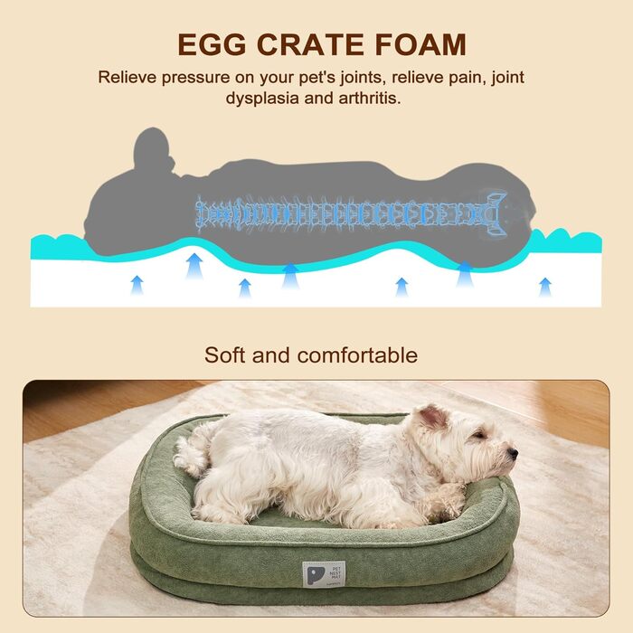 Ортопедичне ліжко для собак маленьких порід, велике (L), зелене Squishmallow, знімний чохол, неслизьке дно, 4 валики для шиї