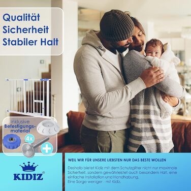 Захисне ворота KIDIZ® для дітей та домашніх тварин: безпечне огорожа для сходів, розширюване, без свердління, синього кольору (102-115 см)