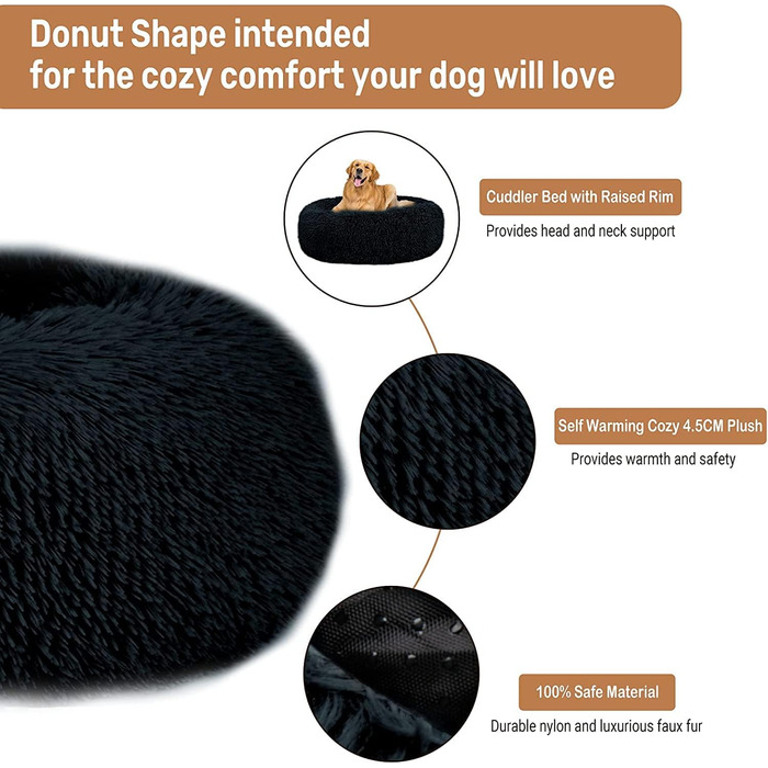 Зручне заспокійливе ліжко для собак середнього розміру, миється, Anti-Angst, ліжко-пончик, розкішне, тепле, м'яке, покращений сон, дивовижне ліжко для котів, затишне, з неслизьким дном