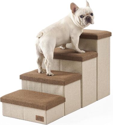 Сходинка для собак маленьких порід зі зберіганням, широка, складна для ліжка та дивану, з неслизьким покриттям, вологостійка (3x97x56 см), колір: коричневий, 4 ступінці, розмір: 43x97x56 см