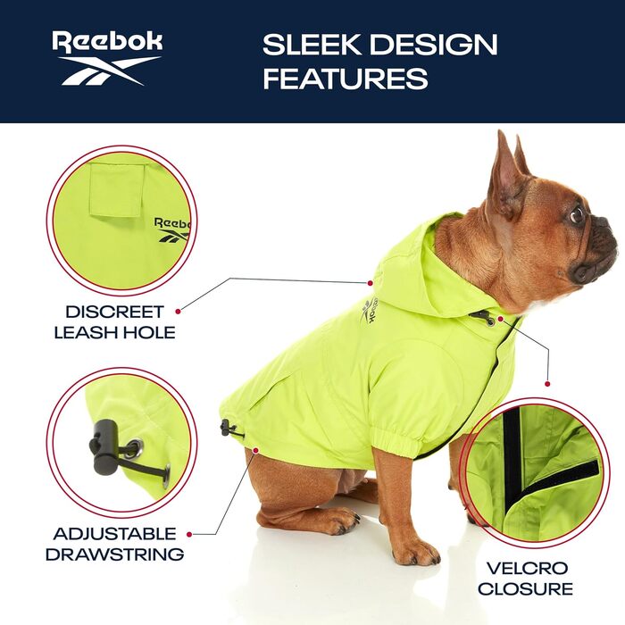 Reebok Дощовик для собак з капюшоном, водонепроникна куртка для малих і великих порід, регульований шнурок, легкий і гіпоалергенний