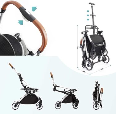 Візок для собак Fudajo 2в1, розкладний, з сумкою-переноскою для собак та котів (сірий, до 15 кг)