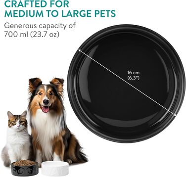 Набір мисок для собак Navaris (2 шт) з кераміки, чорно-білі, 700 мл, підходить для миття в посудомийній машині та використання в мікрохвильовці