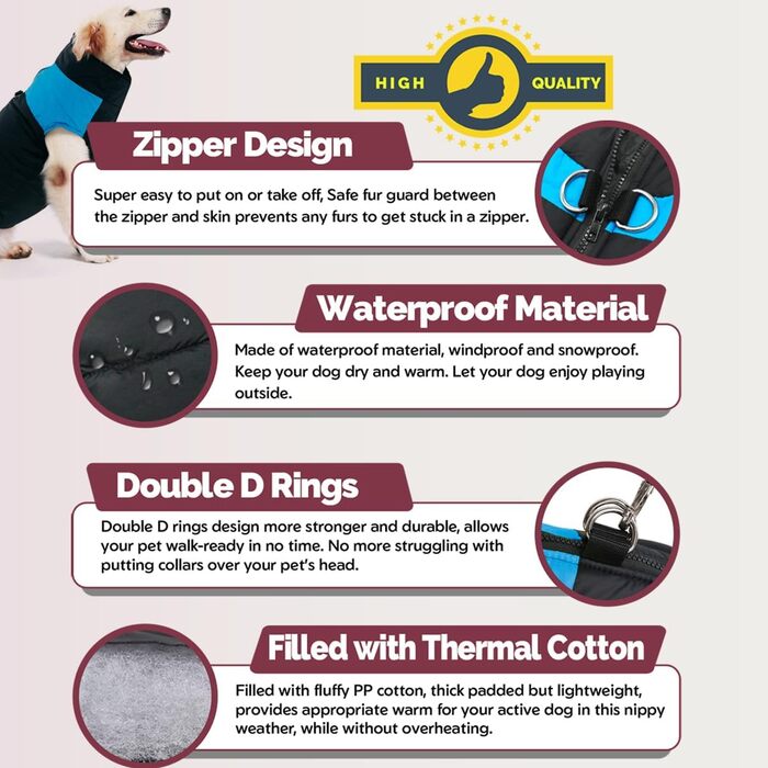 Зимовий теплий одяг для собак, водонепроникний зимовий пуховик для собак, куртка для тварин, XXL, блакитний