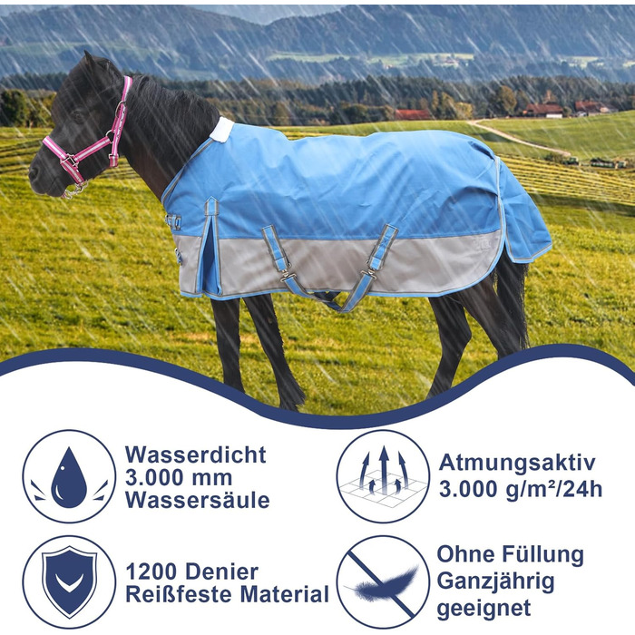 Водонепроникна дихаюча попона-дощовик для поні та міні-коней 1200D без підкладки, королівський синій, 80 см