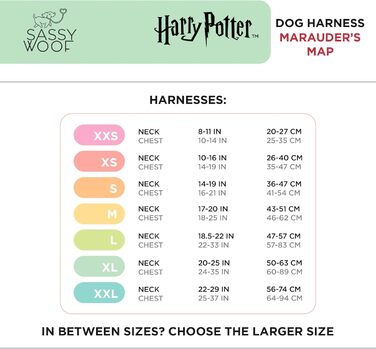 Регульована шлейка для собак Sassy Woof Harry Potter™ Marauder’s Map XL, дихаюча сітка, подвійний D-кільця, не тягне, для великих собак, офіційна