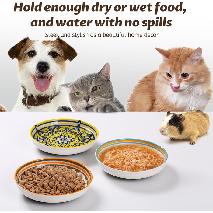 Набір мисок для котів Kitwinney з неслизьким дном, кераміка, миски для корму, силіконове дно, миски для котів з вусиками, миски для годування котів, кошенят, маленьких собак, багато кольорів / Хвилі океану (Ocean Tides), глибокі
