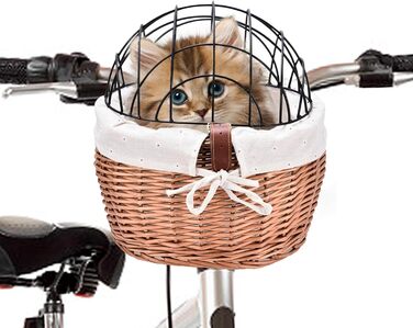 Плетенний велосипедний кошик для тварин з сіткою | Знімний кошик на кермо для собак та котів, зручний, безпечний, для подорожей