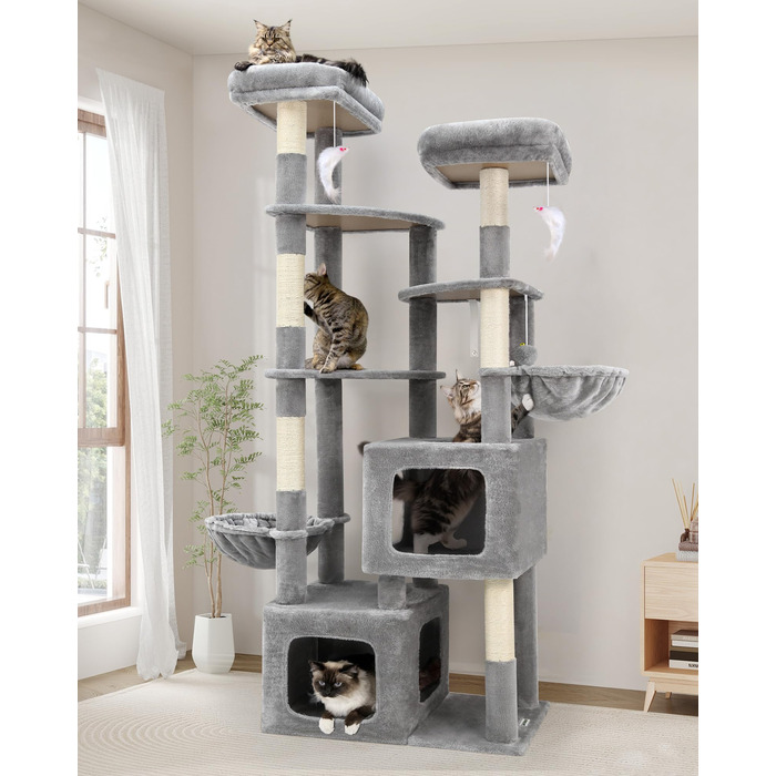 Драбина для котів Globlazer XXL 189 см з великою печерею та платформами, сірого кольору