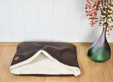 Ліжко для собак середніх та маленьких порід, м'яке ліжко для котів з капюшоном, неслизьке, миється, дизайн Lauren NEL (M 80 x 60 см), Колір: Коричневий + Кремовий