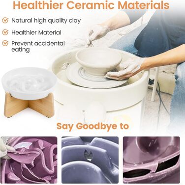 Антислизький годівниця для котів PETTOM з кераміки, повільний годівля, для котів та маленьких собак, білий