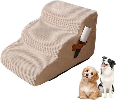 Сходинка для собак маленьких порід, плюшевий чохол, сходи для домашніх тварин, сходинка для котів, пандус для собак до ліжка, дивану, авто, неслизька, пологий кут (48*40*30см, Бежевий, 3), (56*40*35см)