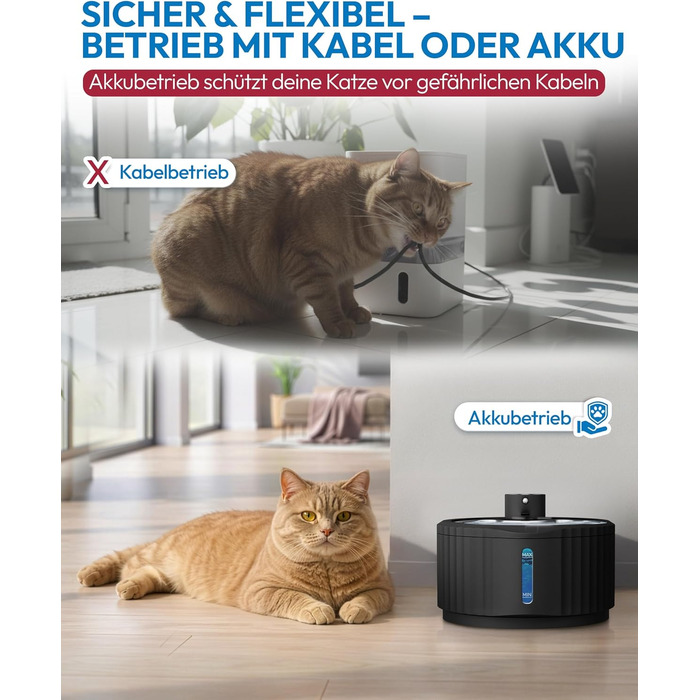 Фонтанчик для котів Miaura® бездротовий, 2.8л, з датчиком руху, чорний - автоматична поїлка для котів