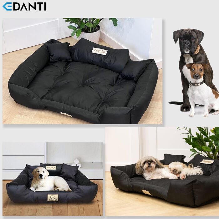 Персоналізоване ліжко-подушка для собак та котів з іменем. Розміри L-XL (100x75 см), чорний колір. Підходить для великих, середніх та маленьких собак.