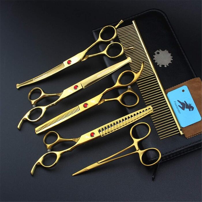 Набір професійних ножиць для грумінгу тварин (7,0 дюймів) з нержавіючої сталі. Ножиці для догляду за собаками та котами, з округлими кінчиками, для стрижки та розрідження шерсті.