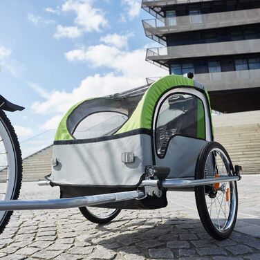 Дитячий велопричіп Fischer Komfort з підвіскою, сертифікований TüV/GS, зелений/антрацитовий, для 2 дітей