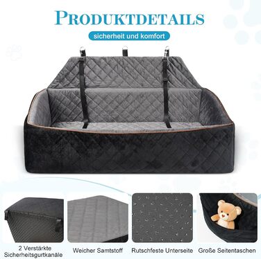 Автокрісло для собак великих та середніх порід до 45 кг, знімний, миючий, з безпечними ременями та неслизьким дном для заднього сидіння автомобіля